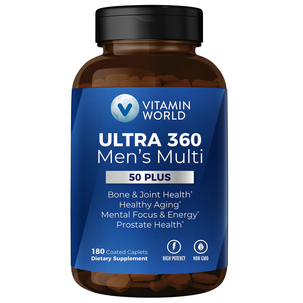 Vitamin World Ultra 360 Multivitamin for Men 50 Plus Mens 50+ Multivitamin with Minerals & Herbs for Prostate Function Supplement with Vitamin A C D E & Zinc for Healthy Aging 180 Caplets