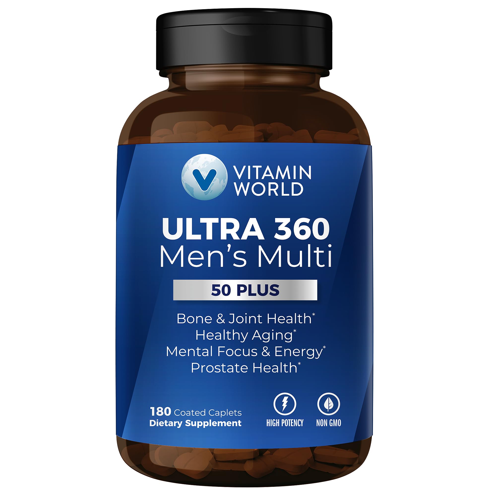 Vitamin World Ultra 360 Multivitamin for Men 50 Plus Mens 50+ Multivitamin with Minerals & Herbs for Prostate Function Supplement with Vitamin A C D E & Zinc for Healthy Aging 180 Caplets