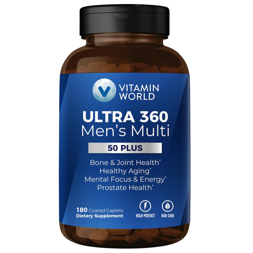 Vitamin World Ultra 360 Multivitamin for Men 50 Plus Mens 50+ Multivitamin with Minerals & Herbs for Prostate Function Supplement with Vitamin A C D E & Zinc for Healthy Aging 180 Caplets
